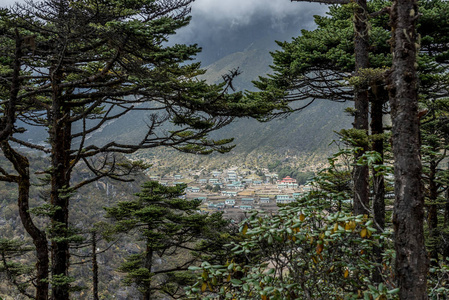 珠穆朗玛峰大本营附近Namche Bazarr的Khumjung Green村