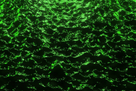 奇妙的绿色，闪亮的假日夜水与城市灯抽象的背景电灯反射在黑色液体。