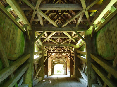 建造一座传统的独木桥，横跨在河边