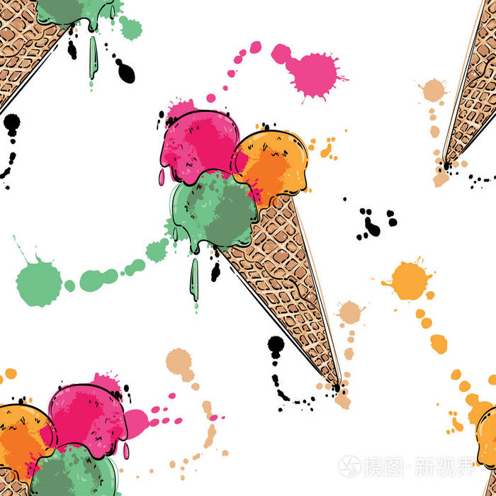 矢量无缝背景与冰淇淋 织物背景壁纸等设计的抽象插图 插画 正版商用图片15ejn4 摄图新视界