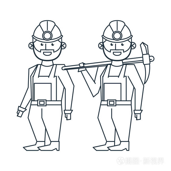 带头盔和采摘的采矿工人插画-正版商用图片15ekjb-摄图新视界