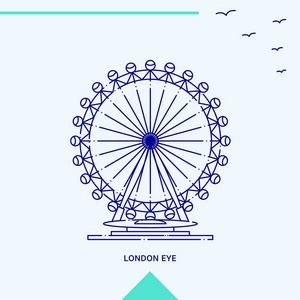 眼车轮伦敦眼睛天际线矢量插图照片