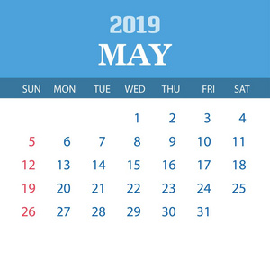 2019年日历模板5月