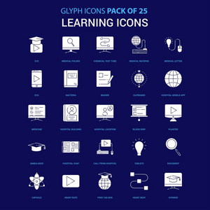学习图标白色图标超过蓝色背景。25图标套装