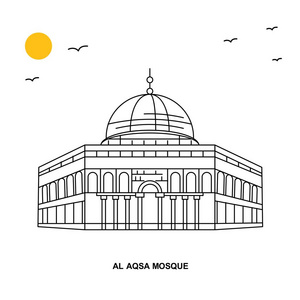 ALAQSAMOSQUE纪念碑.世界旅游自然插图背景线式