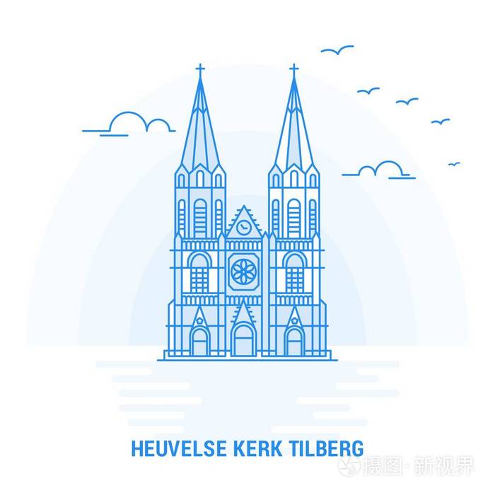 HEUVELSEKERKTILBERG蓝色地标..创意背景及海报模板