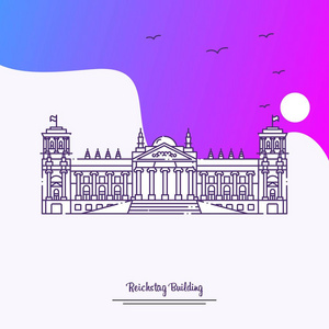 旅游REICHSTAG建筑海报模板。紫色创意背景