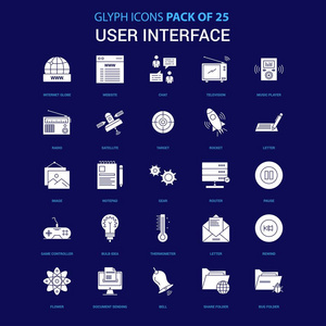 用户界面白色图标超过蓝色背景。25图标套装