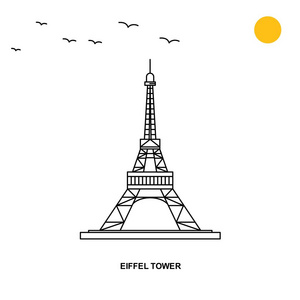 埃菲尔铁塔纪念碑。世界旅游自然插图背景线式