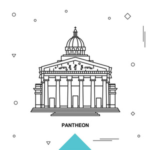 意大利地标万神殿黑色的人影万神殿手绘矢量插画风格的古代花瓶绘画