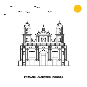 原始大教堂波哥大纪念碑。 世界旅行自然插图背景线风格