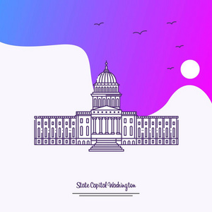 旅行州首府华盛顿海报模板。 紫色创意背景