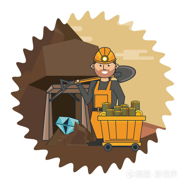 采矿和工作者动画片