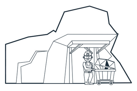 矿产比特币采矿和工作者动画片黑和白色照片