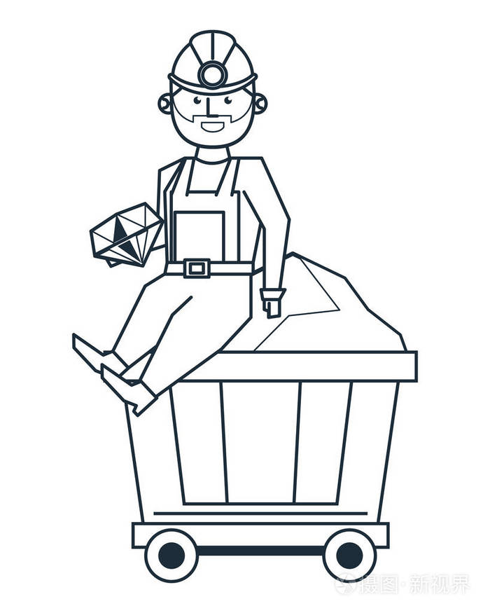 下载小样发票合同问题/举报采矿和工作者动画片黑和白色钻石开采和