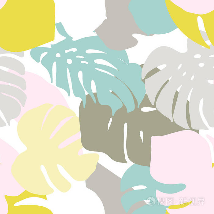 矢量有机无缝抽象背景植物学主题与程式化的叶花和简单的几何形状.