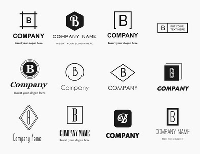 矢量平面风格单色字母b蜜蜂标志优雅现代和简单的标志收集，为您的启动。