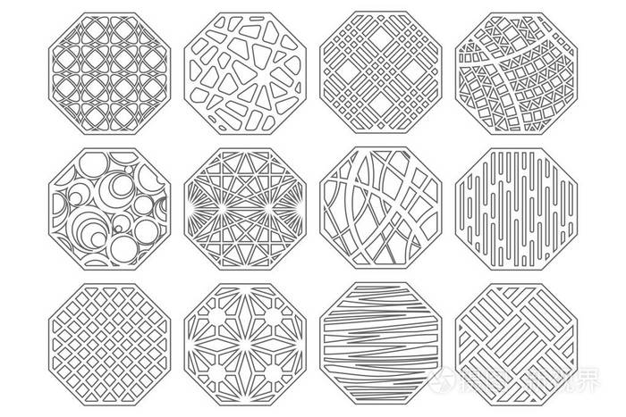 设置用于切割的装饰圆卡圆形抽象几何线性图案激光切割向量例证