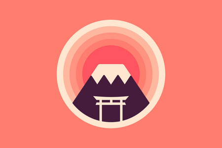 徽章山富士图标矢量太阳升起在山上