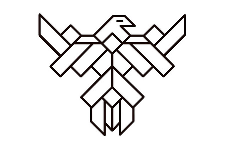 鹰线艺术标志或图腾动物的几何插图