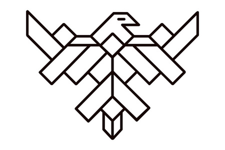 鹰线艺术标志或图腾动物的几何插图
