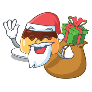 圣诞老人与礼物巧克力咖啡布丁隔离吉祥物矢量插图