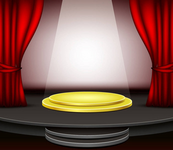 盛大的悬垂背景舞台讲台,红色窗帘照片