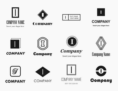矢量集平风格单色字母I标志优雅现代和简单的标志收集为您的品牌身份。