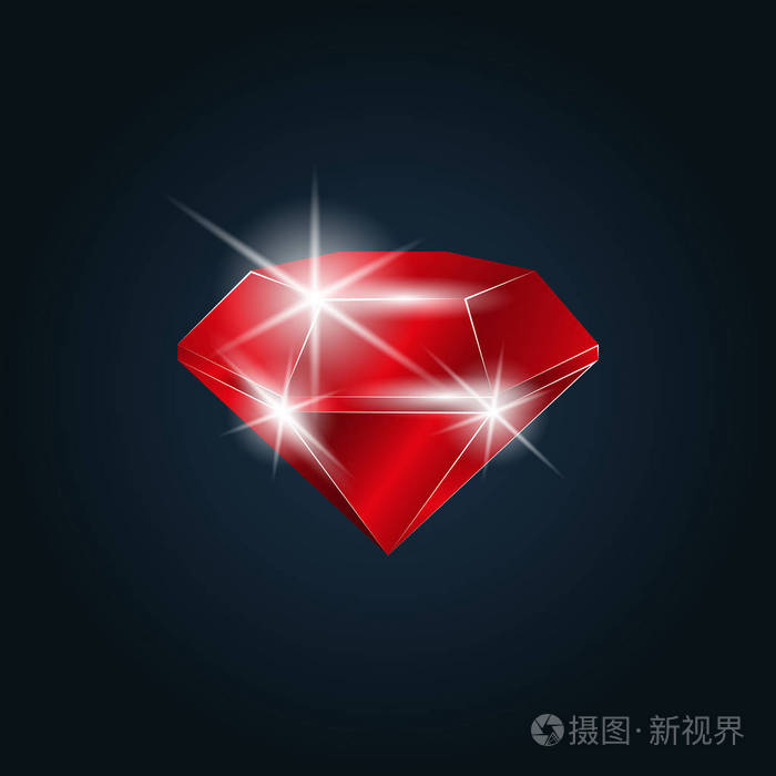 红宝石宝石闪闪发光黑暗背景下的孤立物体矢量图