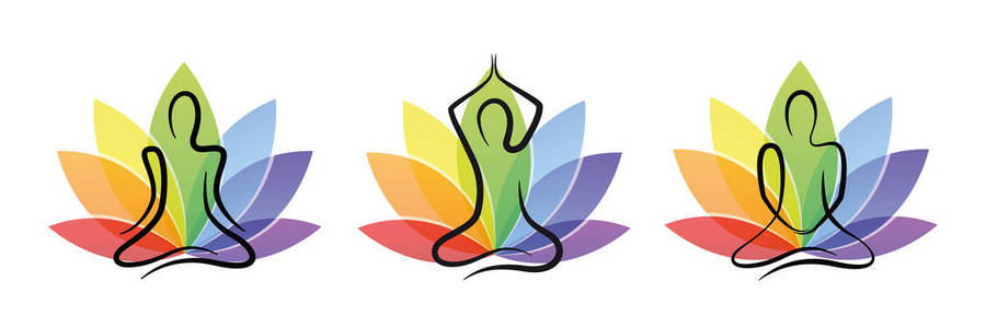 冥想瑜伽设置与五颜六色的莲花