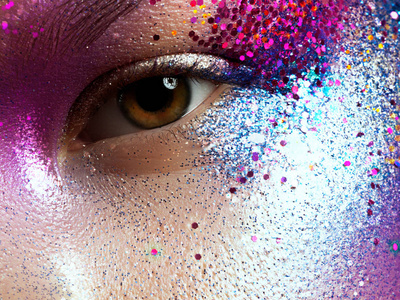 s face with perfect art make up with glitter. Body art