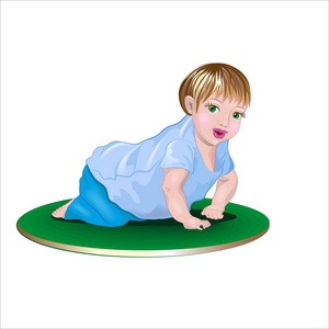 小婴儿在垫子上爬行. 矢量插图照片