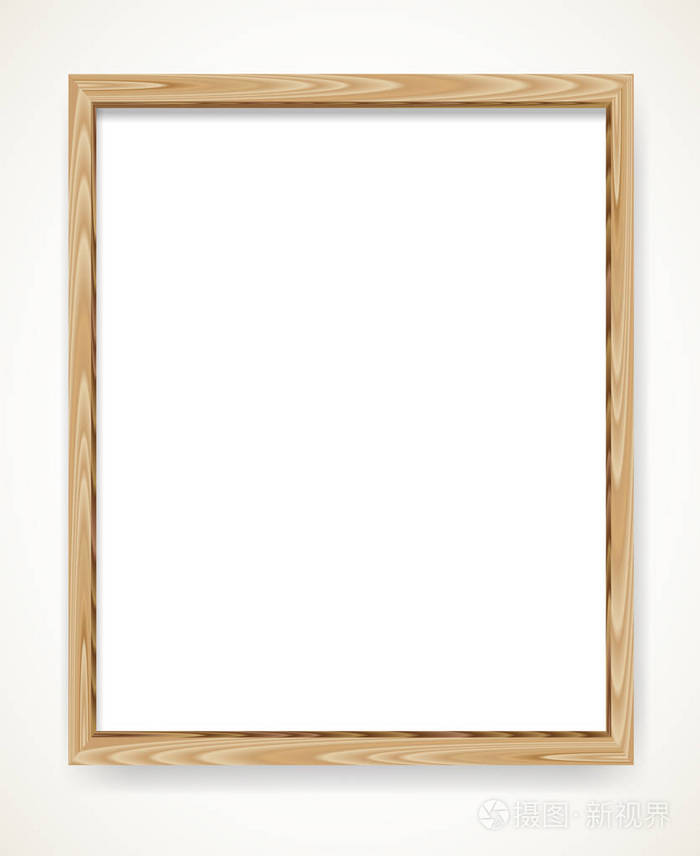 真实的最小矩形空白木框架隔离在白色背景上. 木制边框矢量插图.