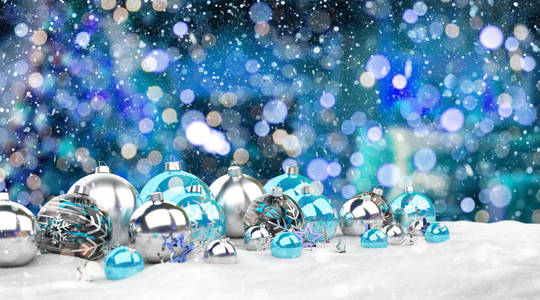 蓝色背景3D渲染上的蓝色和银色圣诞包