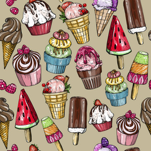 无缝的图案与美味, 五颜六色的冰淇淋
