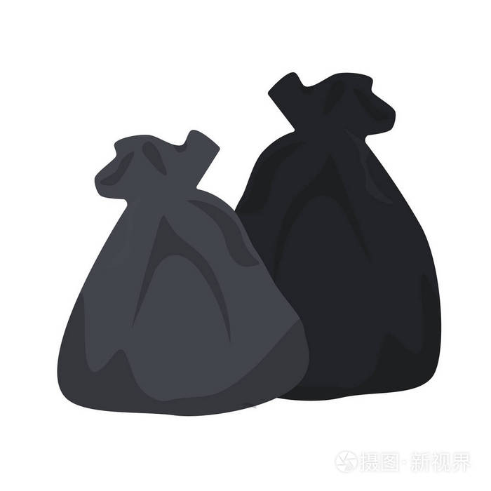 带垃圾的包裹大的黑色塑料袋与废物隔离在白色背景装满垃圾包和垃圾的