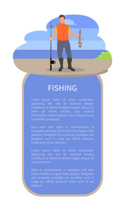 渔民钓鱼竿和鱼向量素描图片
