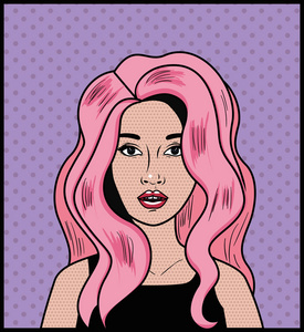 粉红色头发流行艺术风格的妇女