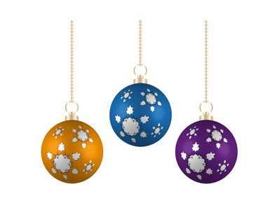 五颜六色的圣诞球。 一套孤立的现实装饰。 矢量图。
