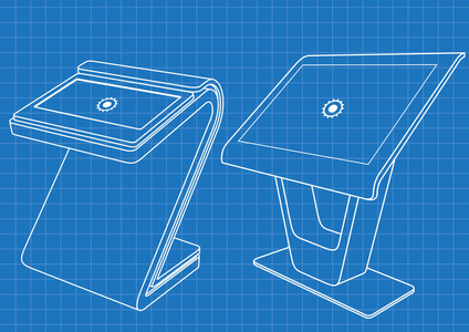 蓝图两个宣传互动信息亭, 广告展示, 终端展台, 触摸屏显示。模拟模板