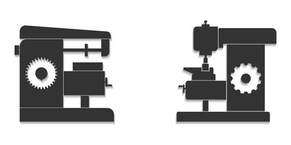 带有齿轮的水平和垂直铣床。 两个矢量图标集
