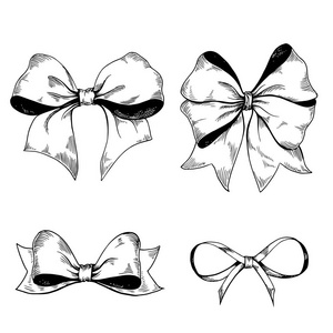 一套丝带蝴蝶结. 手绘矢量隔离在白色上.照片