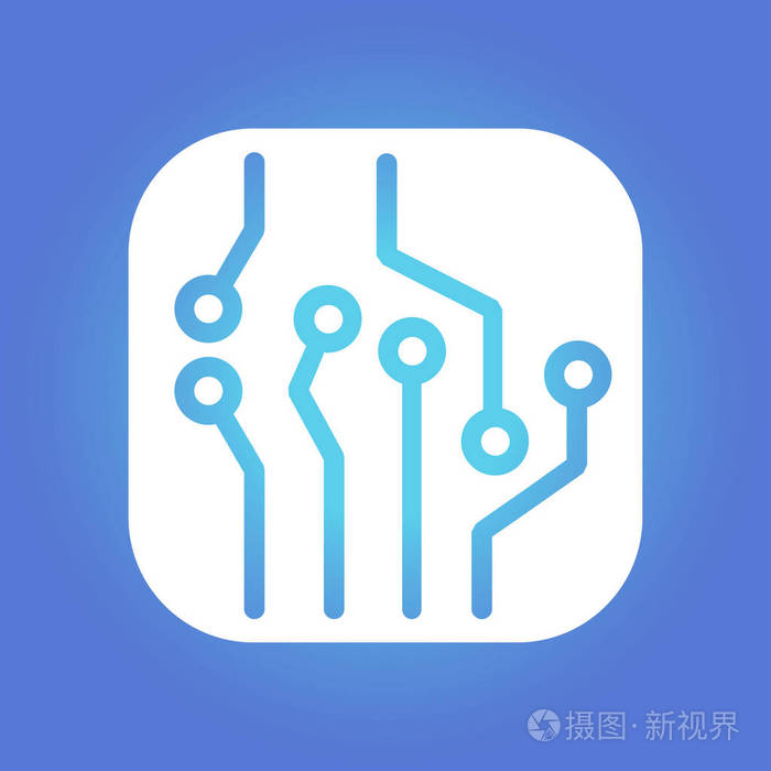 电路板图标. 技术方案平方符号. 平面设计风格.