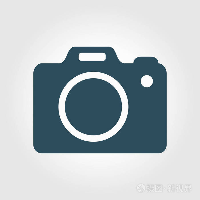 照片相机符号。 DSLR相机标志图标。 数码相机。 平面设计风格。