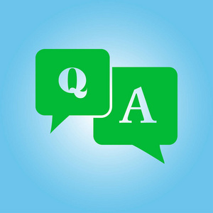 A sign symbol. Speech bubbles with question and answer.