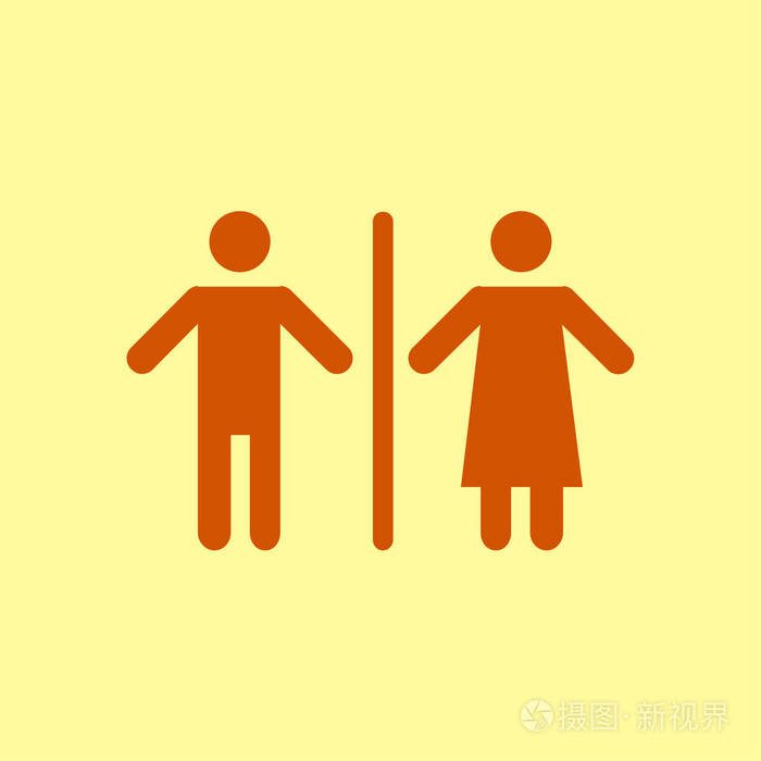 WC标志图标。 男女厕所。 平面设计。