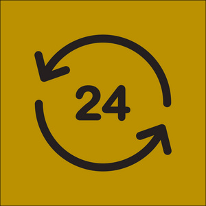 开放时间图标每天24小时开放图标. 徽章时钟工作时间.照片