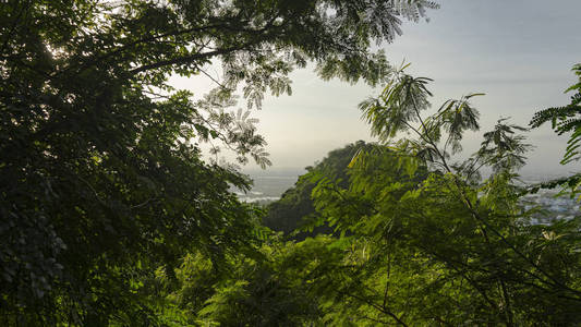 美丽的日落在大理岩山，在大南迷人的景色为城市Jungle和座椅旅行的概念。