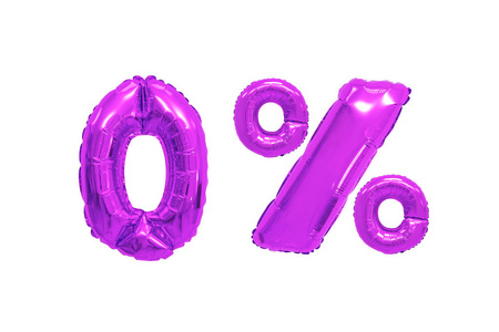 零的紫色气球在孤立的背景。 折扣和销售