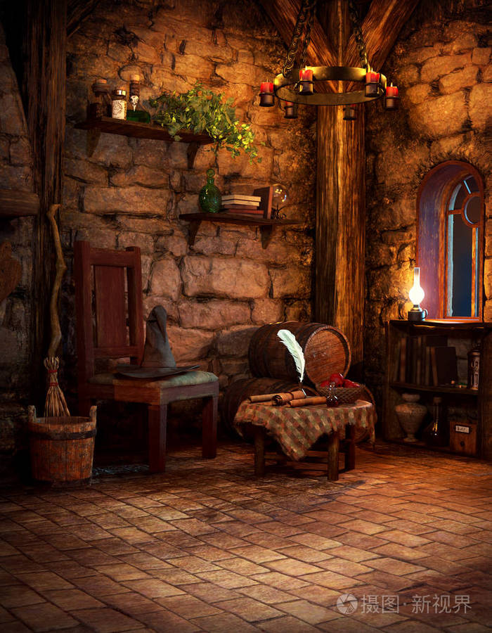 中世纪幻想cgi女巫小屋烛光